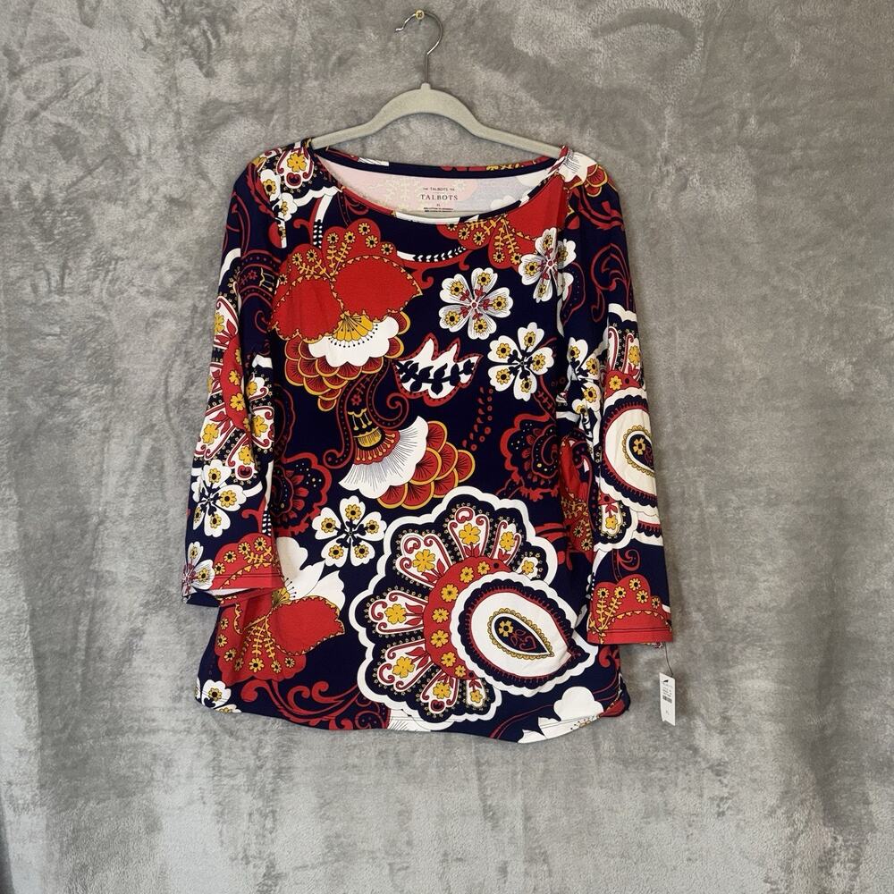 Talbots The Talbots Tee Paisley Floral Size XL 3/4 Sleeve Stretchy Mature NWT